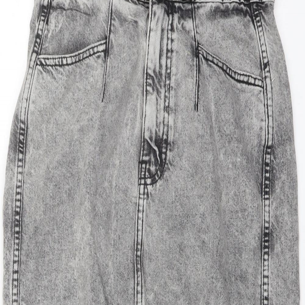 Zara Womens Grey Cotton A-Line Skirt Size M Button