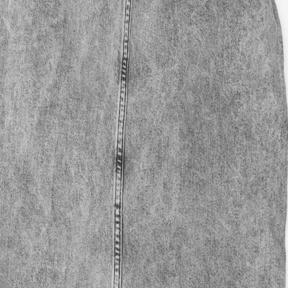 Zara Womens Grey Cotton A-Line Skirt Size M Button