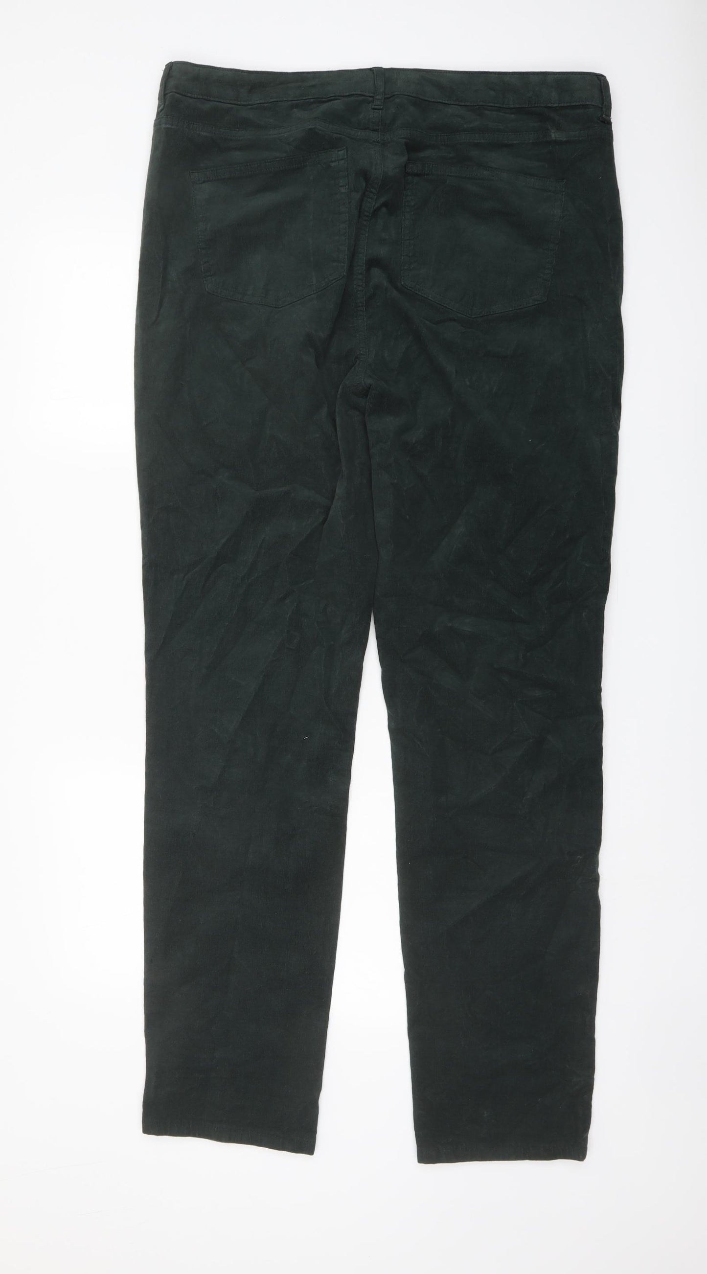 Marks and Spencer Womens Green Cotton Trousers Size 18 L32 in Regular Button