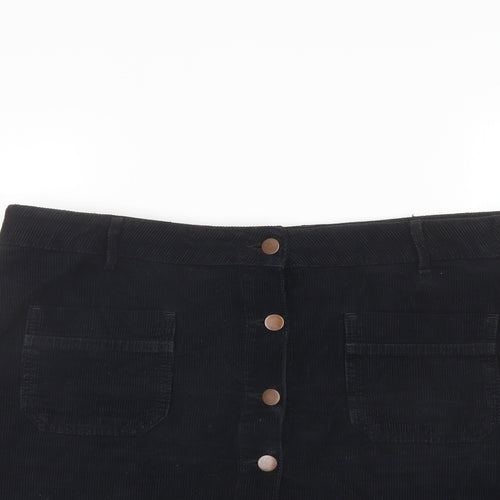 Denim & Co. Womens Black Cotton A-Line Skirt Size 18 Button