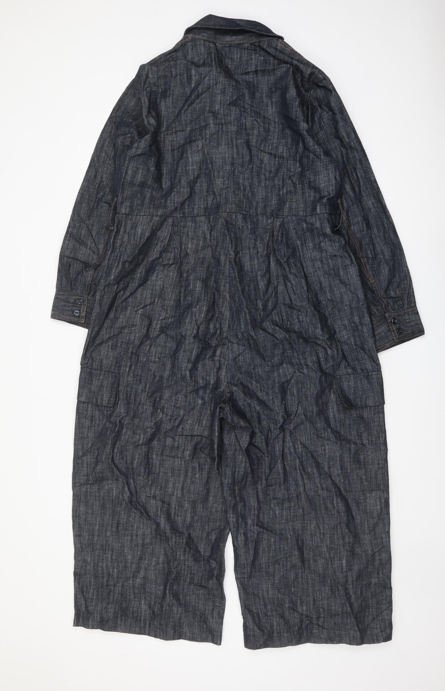 NEXT Womens Blue Cotton Coverall One-Piece Size 18 Button