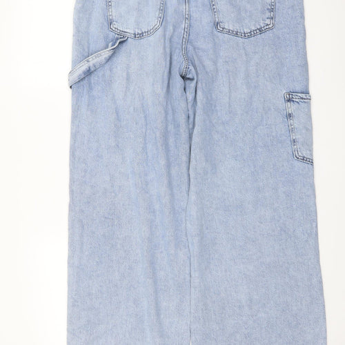Marks and Spencer Womens Blue Cotton Wide-Leg Jeans Size 12 L30 in Regular Button