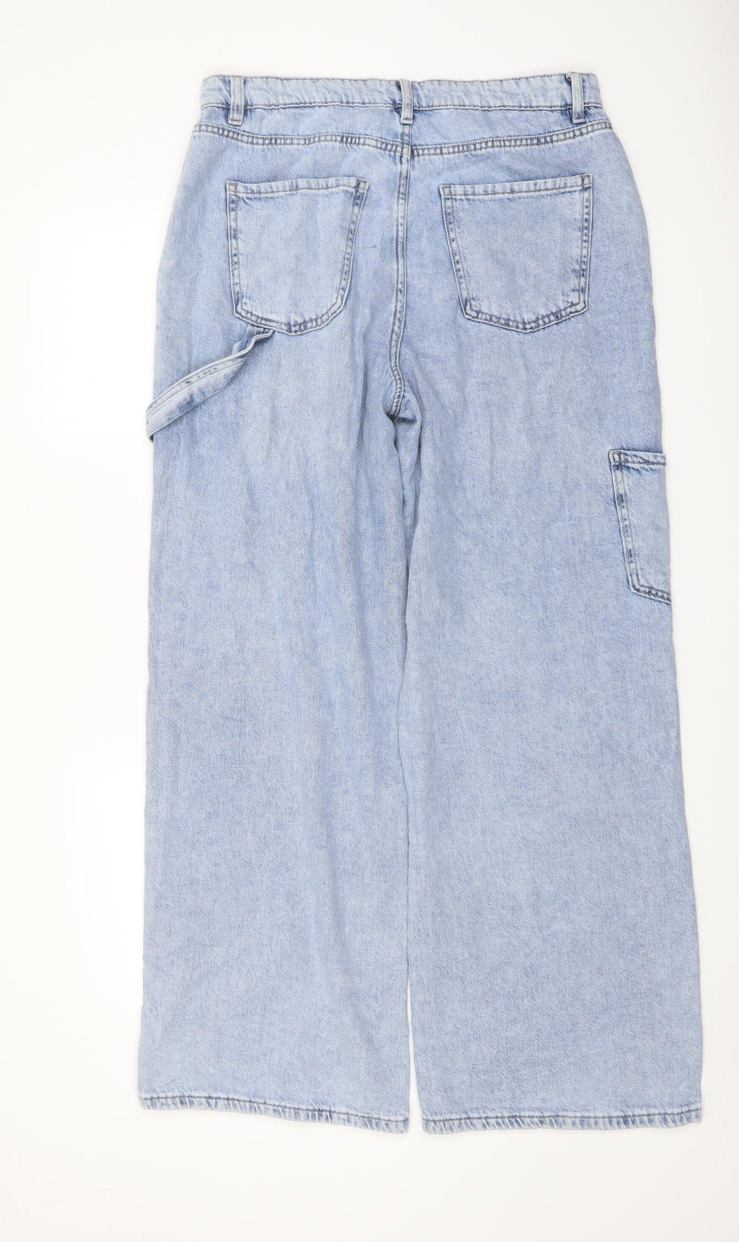 Marks and Spencer Womens Blue Cotton Wide-Leg Jeans Size 12 L30 in Regular Button