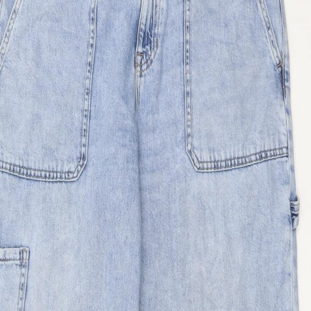 Marks and Spencer Womens Blue Cotton Wide-Leg Jeans Size 12 L30 in Regular Button