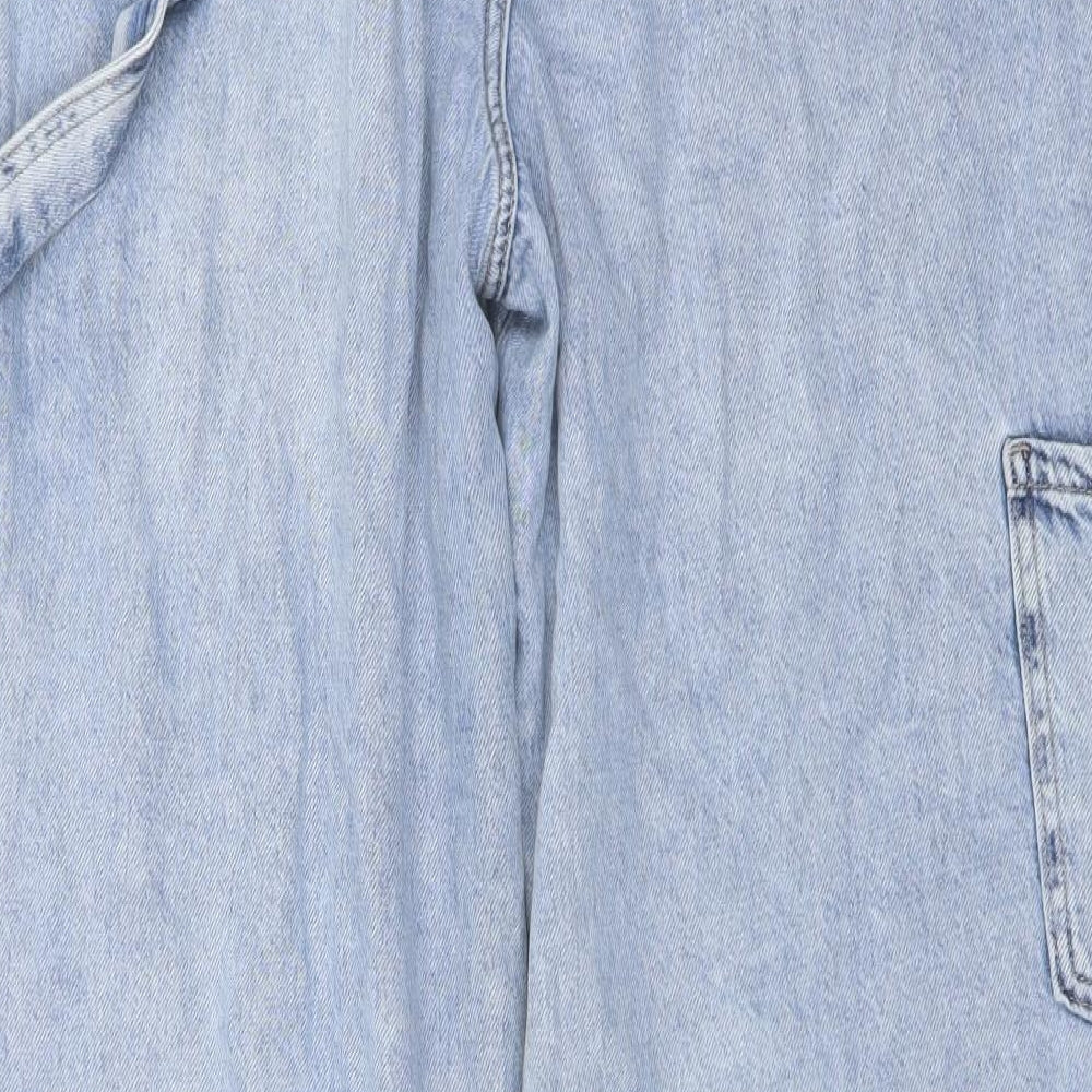 Marks and Spencer Womens Blue Cotton Wide-Leg Jeans Size 12 L30 in Regular Button