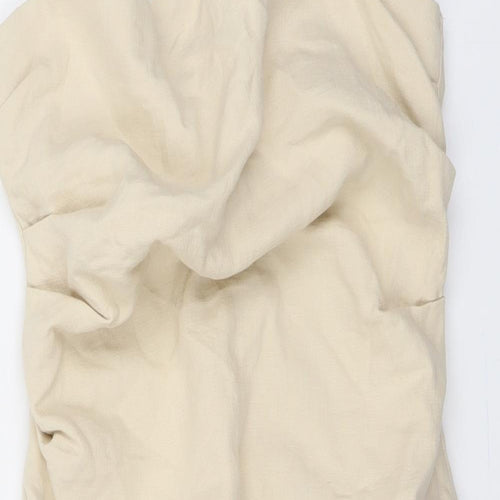 Zara Womens Beige Cotton Bodycon Size S Cowl Neck Zip