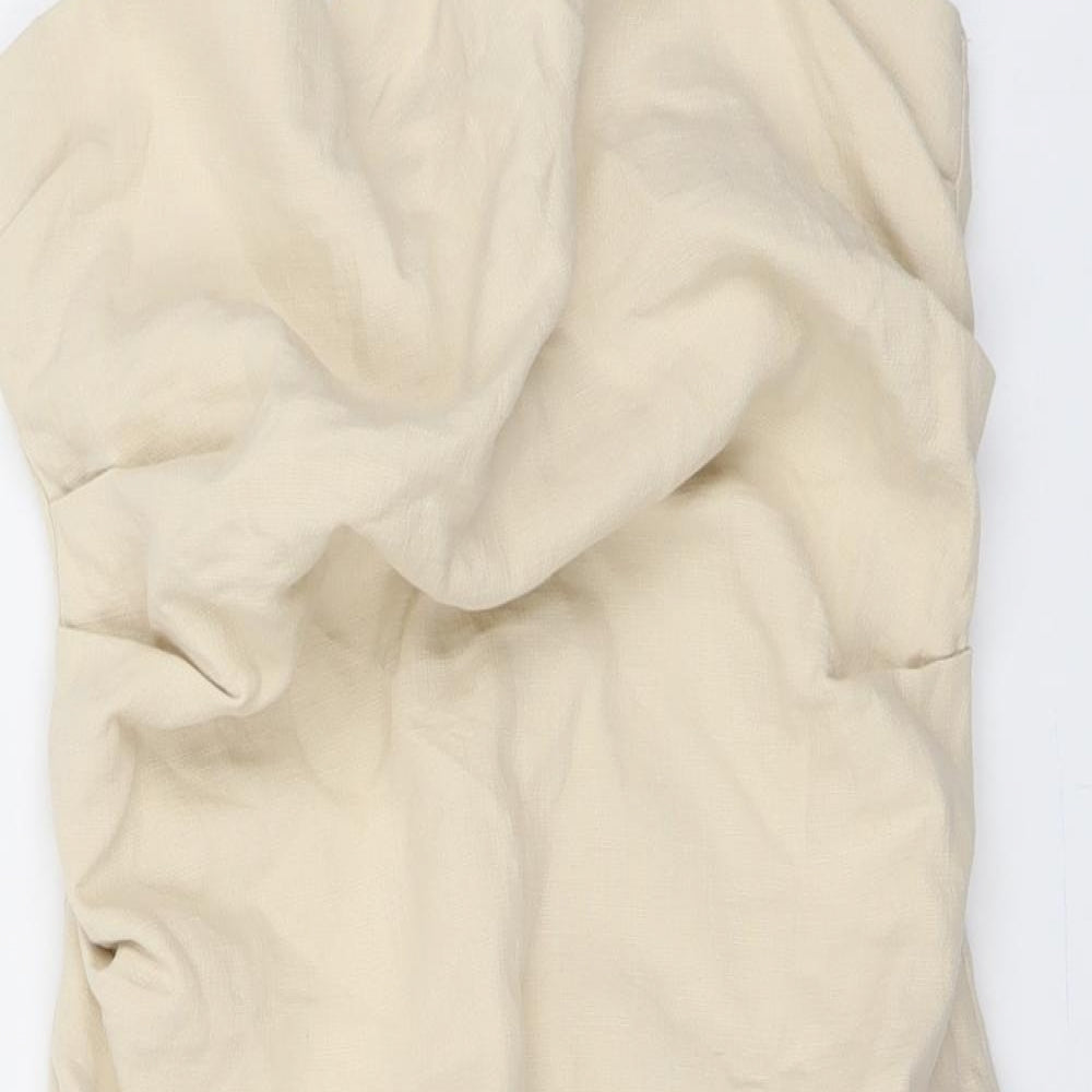 Zara Womens Beige Cotton Bodycon Size S Cowl Neck Zip