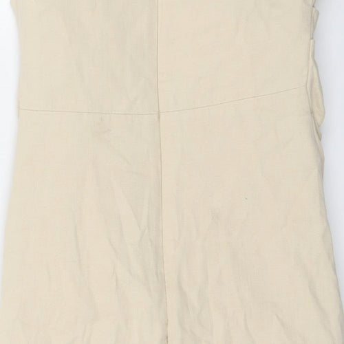 Zara Womens Beige Cotton Bodycon Size S Cowl Neck Zip