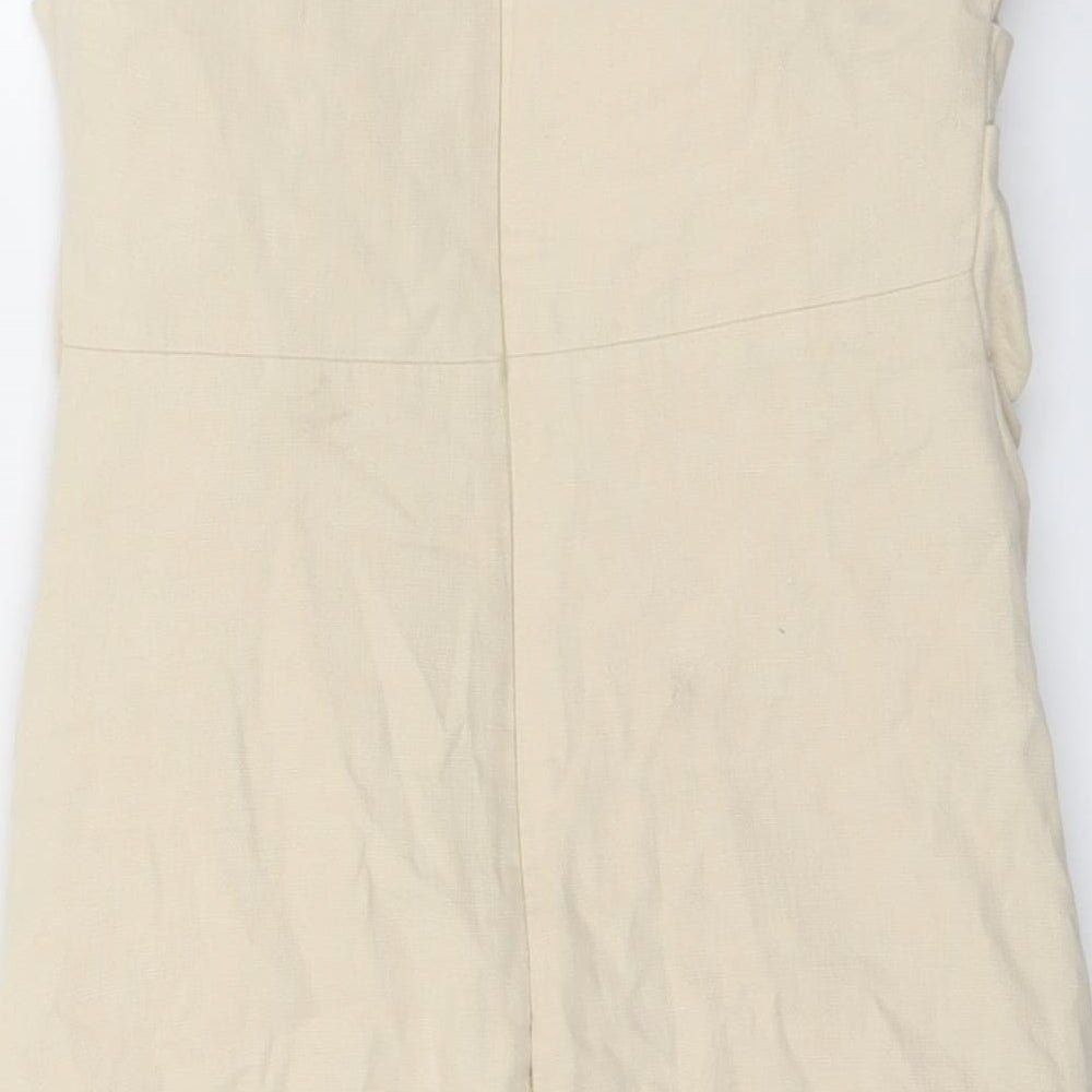 Zara Womens Beige Cotton Bodycon Size S Cowl Neck Zip