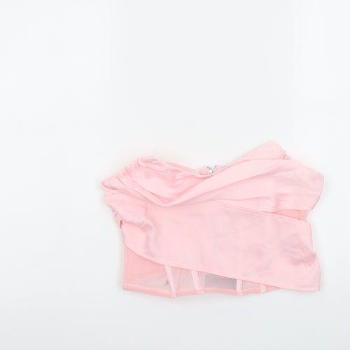 PRETTYLITTLETHING Womens Pink Polyester Cropped Tank Size 10 Cowl Neck - Corset Boned Top