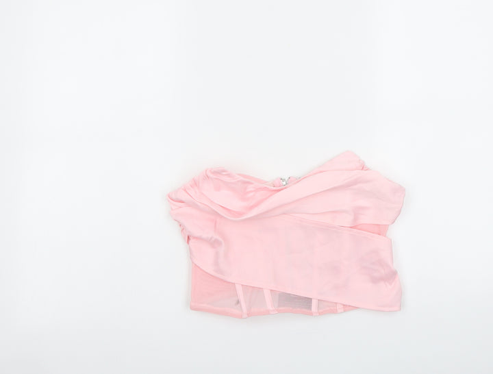 PRETTYLITTLETHING Womens Pink Polyester Cropped Tank Size 10 Cowl Neck - Corset Boned Top