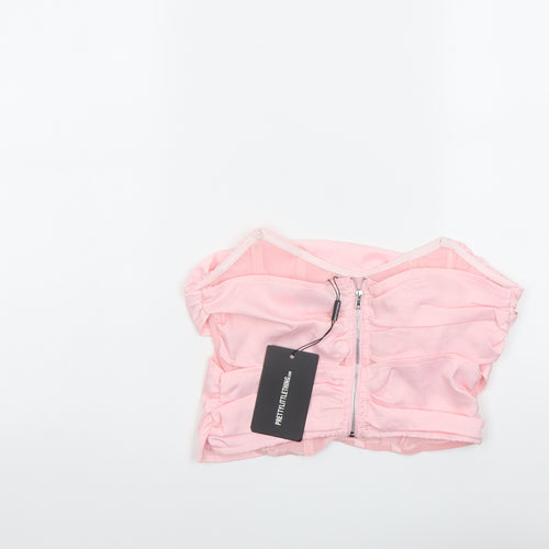 PRETTYLITTLETHING Womens Pink Polyester Cropped Tank Size 10 Cowl Neck - Corset Boned Top