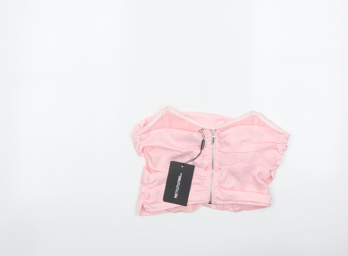 PRETTYLITTLETHING Womens Pink Polyester Cropped Tank Size 10 Cowl Neck - Corset Boned Top