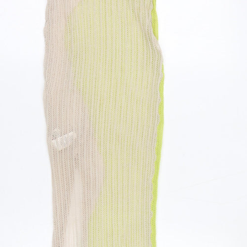 PRETTYLITTLETHING Womens Yellow Colourblock Polyester Bodycon Size XS Round Neck Pullover