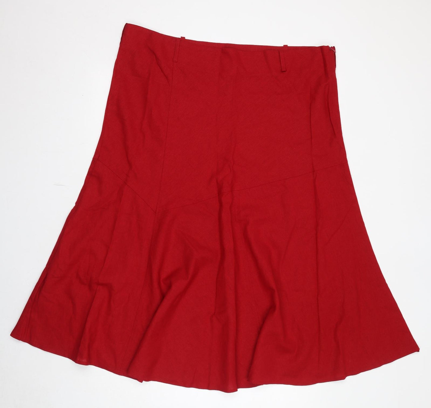 Debenhams Womens Red Linen Swing Skirt Size 20 Zip