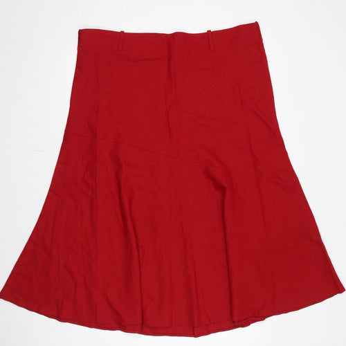 Debenhams Womens Red Linen Swing Skirt Size 20 Zip