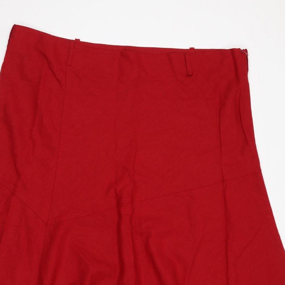 Debenhams Womens Red Linen Swing Skirt Size 20 Zip