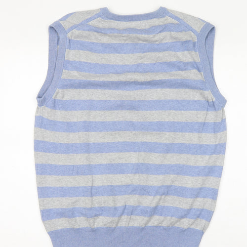 NEXT Mens Blue V-Neck Striped Cotton Vest Jumper Size L Sleeveless