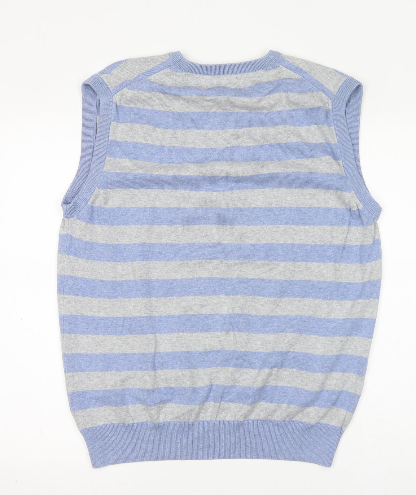 NEXT Mens Blue V-Neck Striped Cotton Vest Jumper Size L Sleeveless