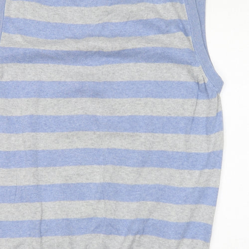 NEXT Mens Blue V-Neck Striped Cotton Vest Jumper Size L Sleeveless