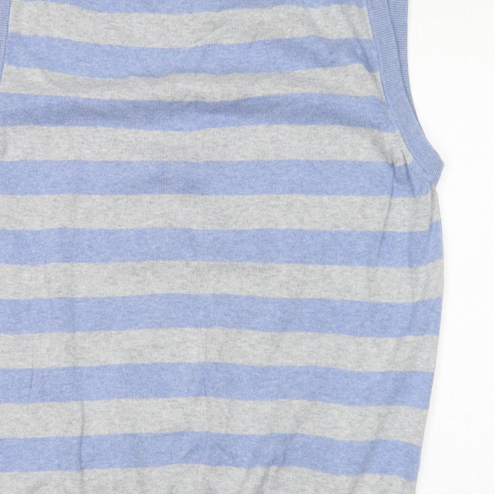 NEXT Mens Blue V-Neck Striped Cotton Vest Jumper Size L Sleeveless