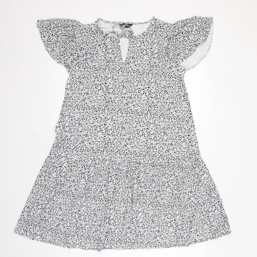Marks and Spencer Womens White Geometric Viscose Trapeze & Swing Size 12 Round Neck Pullover