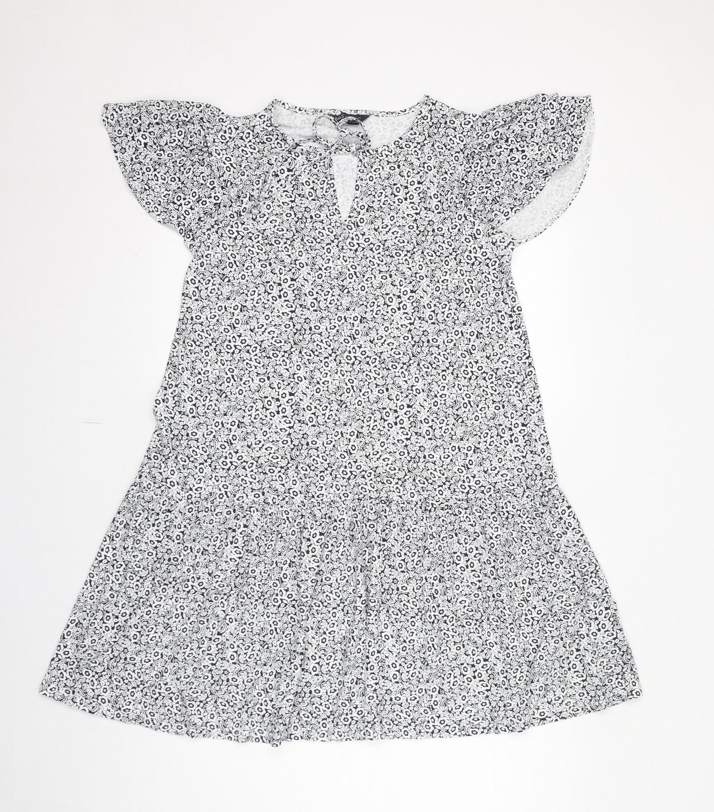 Marks and Spencer Womens White Geometric Viscose Trapeze & Swing Size 12 Round Neck Pullover