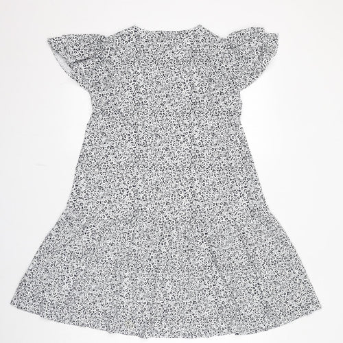 Marks and Spencer Womens White Geometric Viscose Trapeze & Swing Size 12 Round Neck Pullover