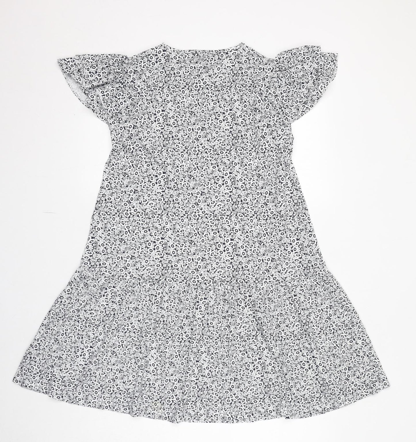 Marks and Spencer Womens White Geometric Viscose Trapeze & Swing Size 12 Round Neck Pullover