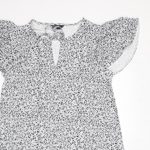 Marks and Spencer Womens White Geometric Viscose Trapeze & Swing Size 12 Round Neck Pullover