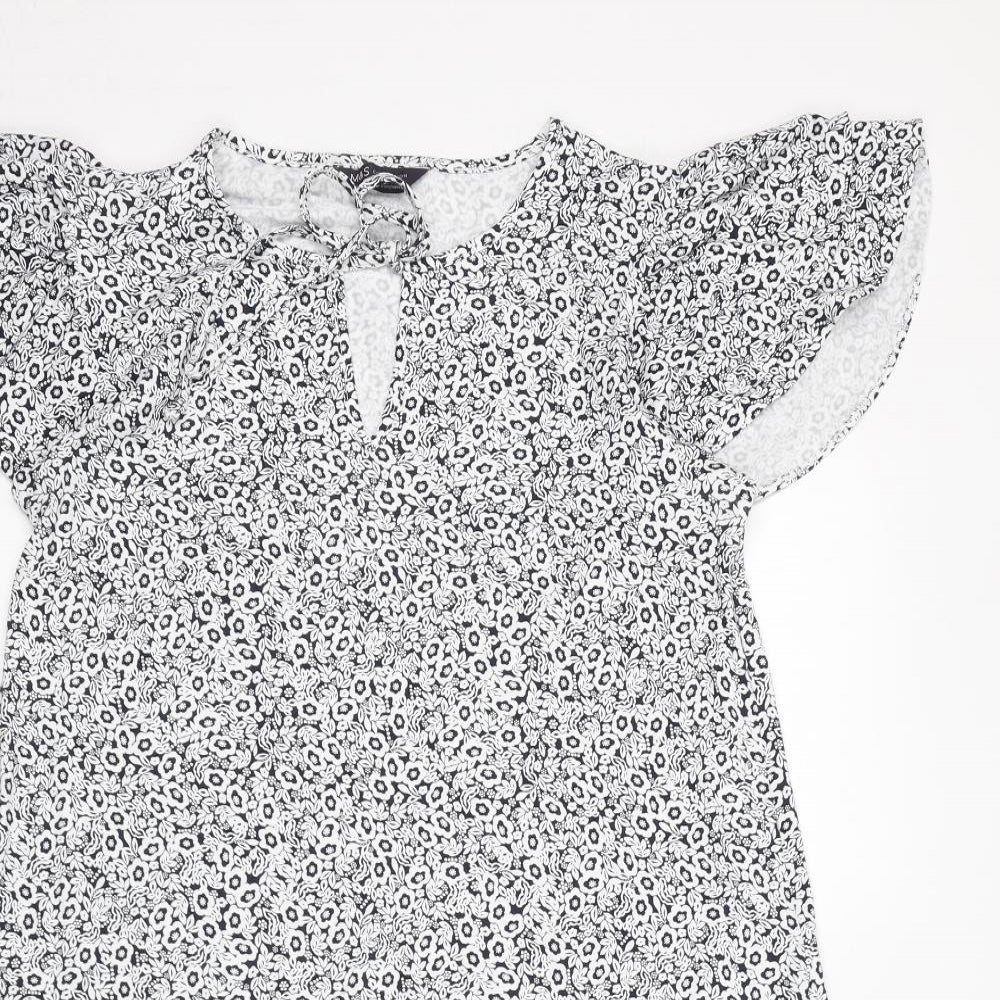 Marks and Spencer Womens White Geometric Viscose Trapeze & Swing Size 12 Round Neck Pullover