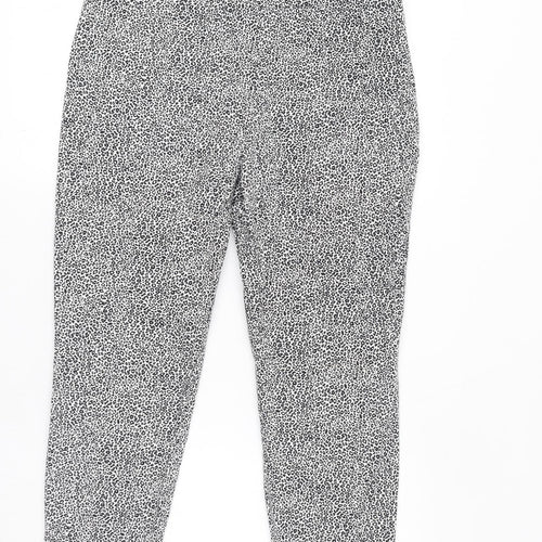 Marks and Spencer Womens White Animal Print Cotton Carrot Trousers Size 14 L23 in Regular Zip