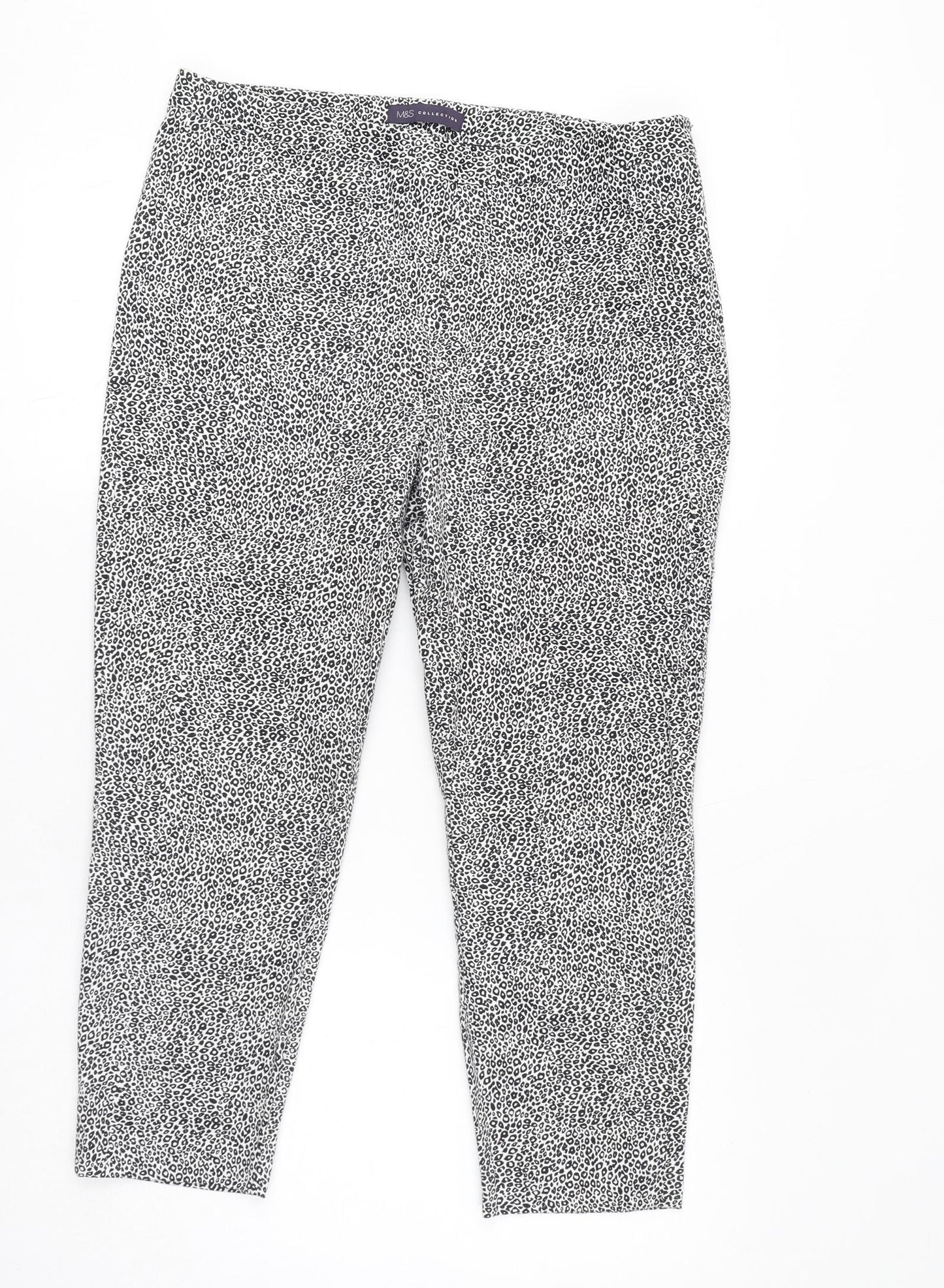 Marks and Spencer Womens White Animal Print Cotton Carrot Trousers Size 14 L23 in Regular Zip