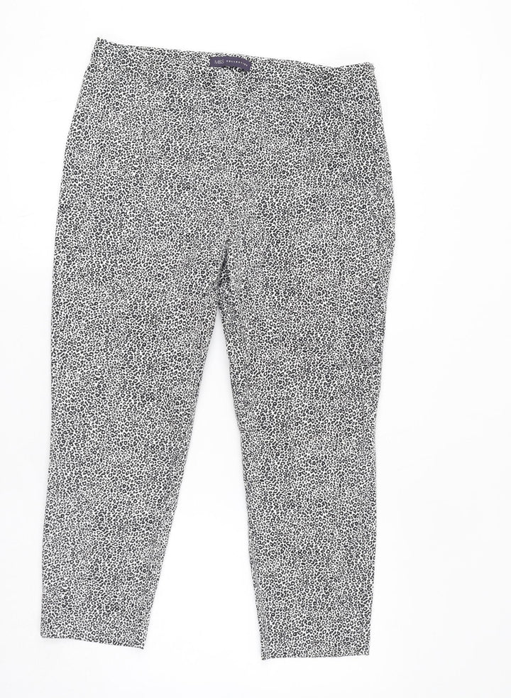 Marks and Spencer Womens White Animal Print Cotton Carrot Trousers Size 14 L23 in Regular Zip