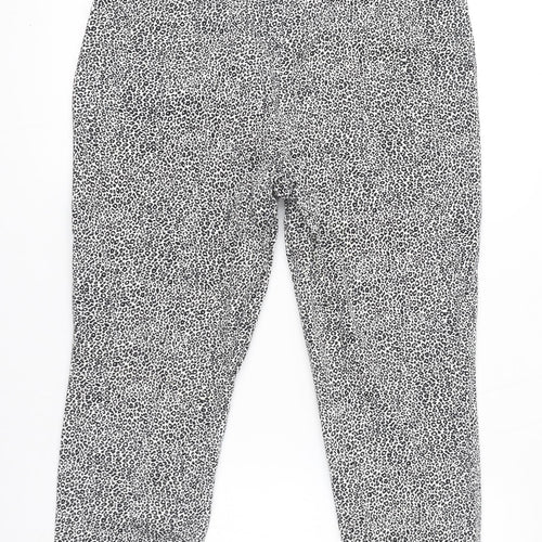 Marks and Spencer Womens White Animal Print Cotton Carrot Trousers Size 14 L23 in Regular Zip