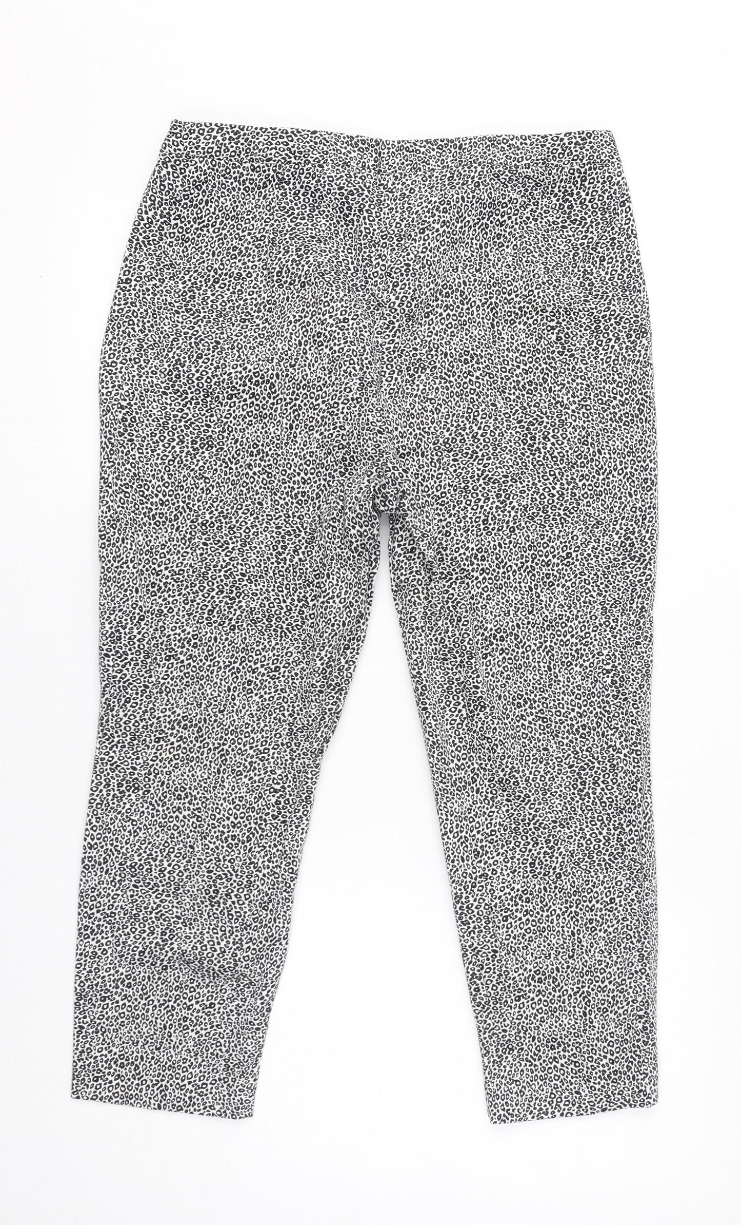 Marks and Spencer Womens White Animal Print Cotton Carrot Trousers Size 14 L23 in Regular Zip