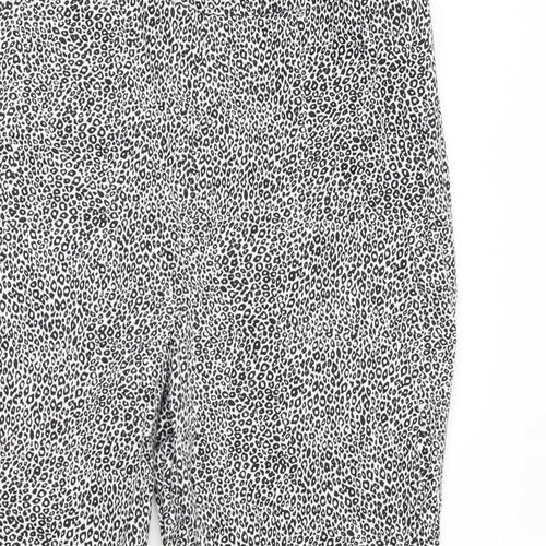 Marks and Spencer Womens White Animal Print Cotton Carrot Trousers Size 14 L23 in Regular Zip