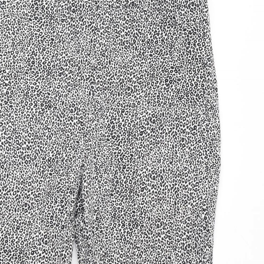 Marks and Spencer Womens White Animal Print Cotton Carrot Trousers Size 14 L23 in Regular Zip