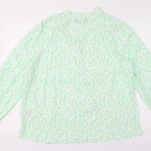 Marks and Spencer Womens Green Floral Viscose Basic Blouse Size 18 V-Neck