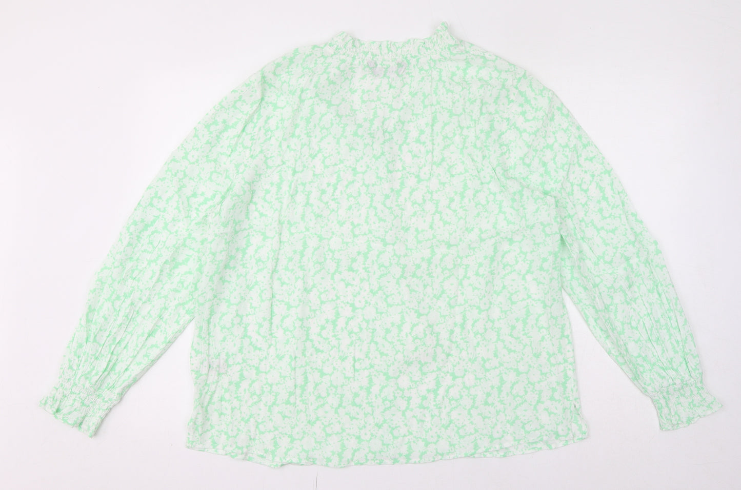 Marks and Spencer Womens Green Floral Viscose Basic Blouse Size 18 V-Neck
