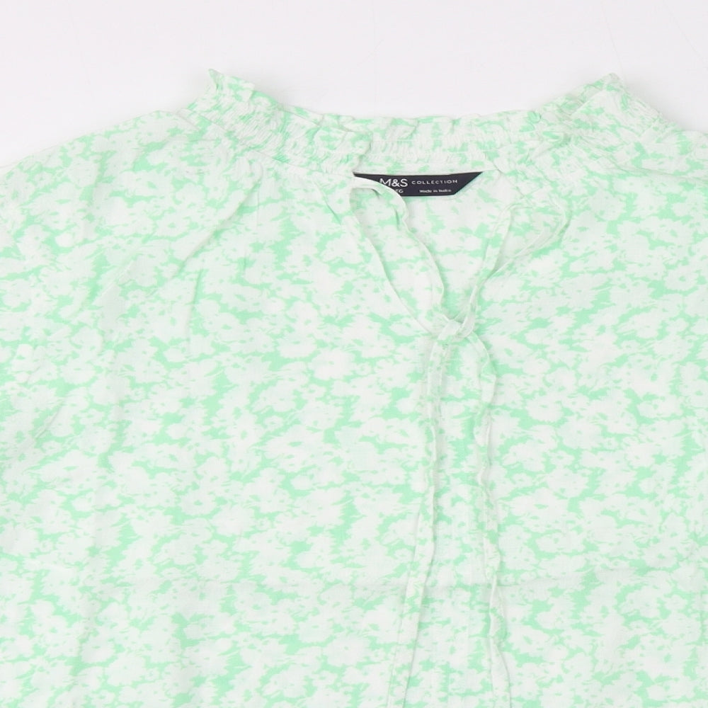 Marks and Spencer Womens Green Floral Viscose Basic Blouse Size 18 V-Neck