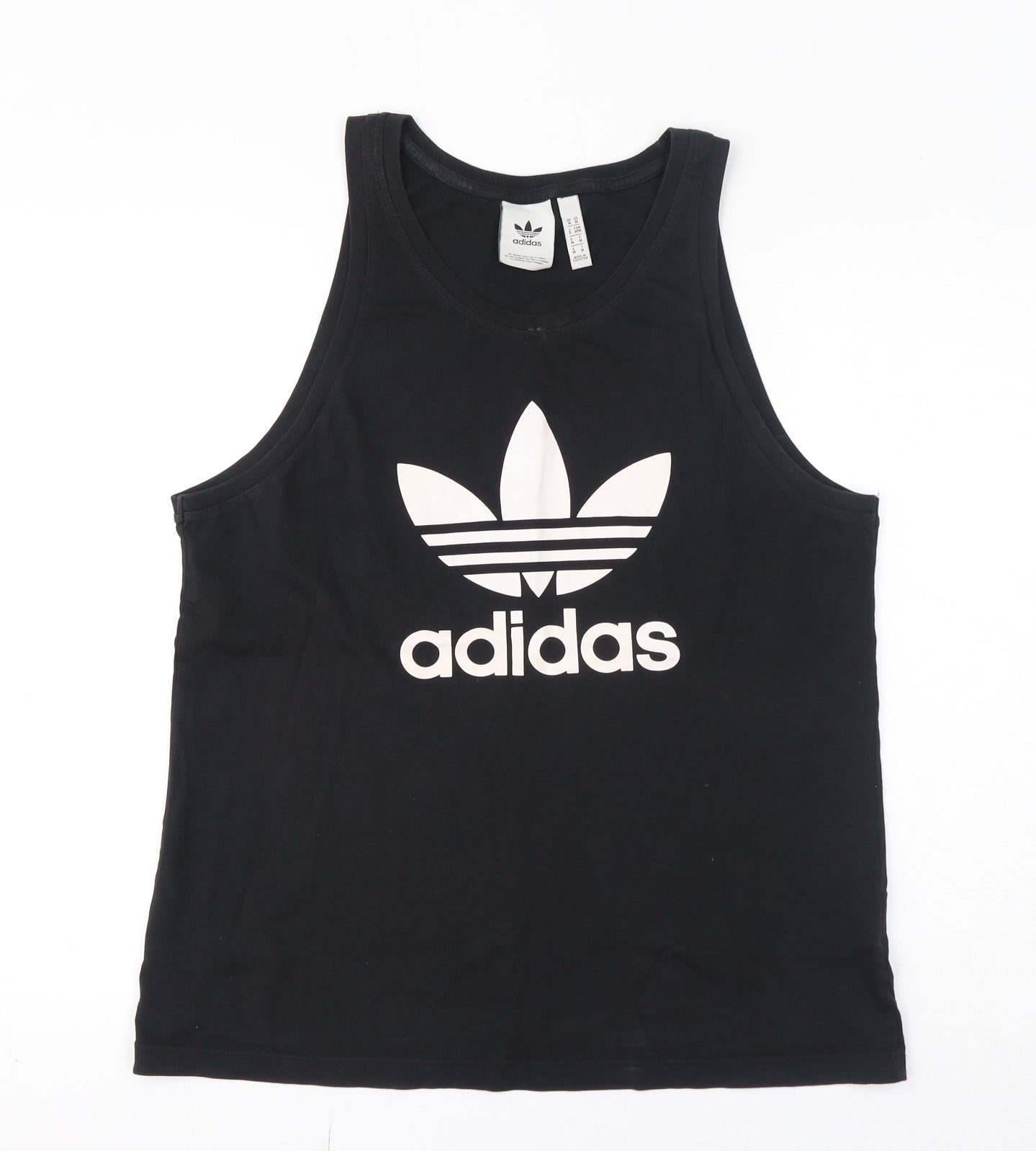 adidas Mens Black 100% Cotton Basic Tank Size M Round Neck Pullover