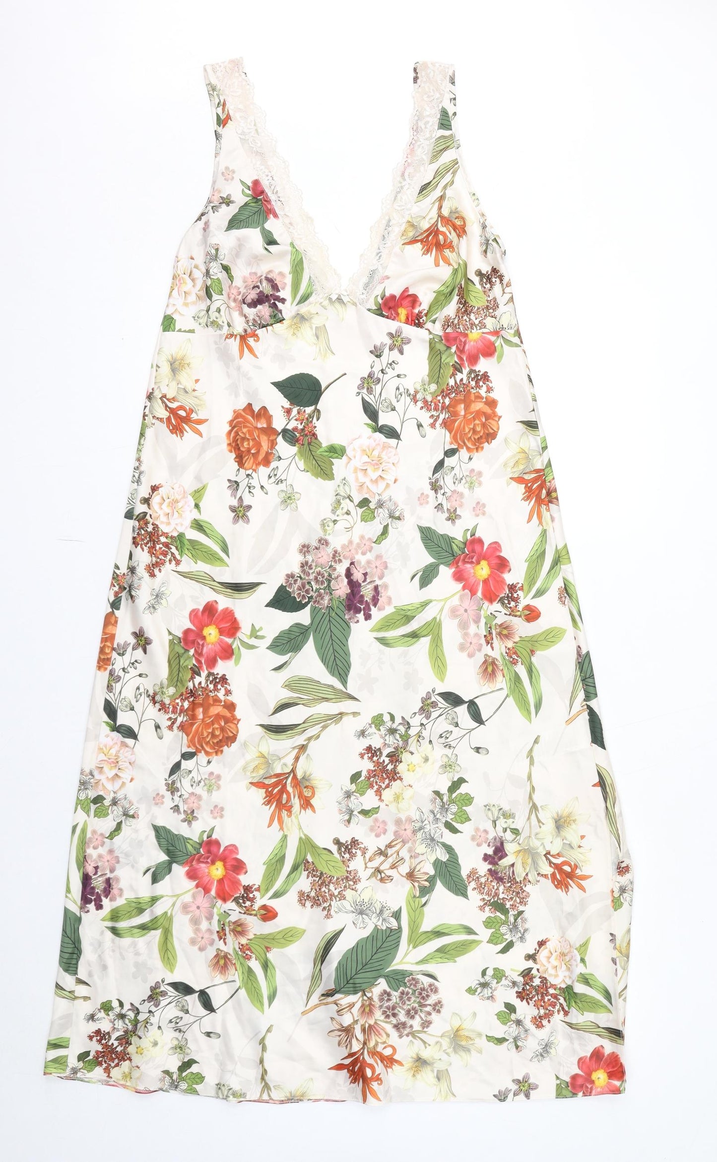 Debenhams Womens Multicoloured Floral Polyester A-Line Size 12 V-Neck Pullover - Lace Trim