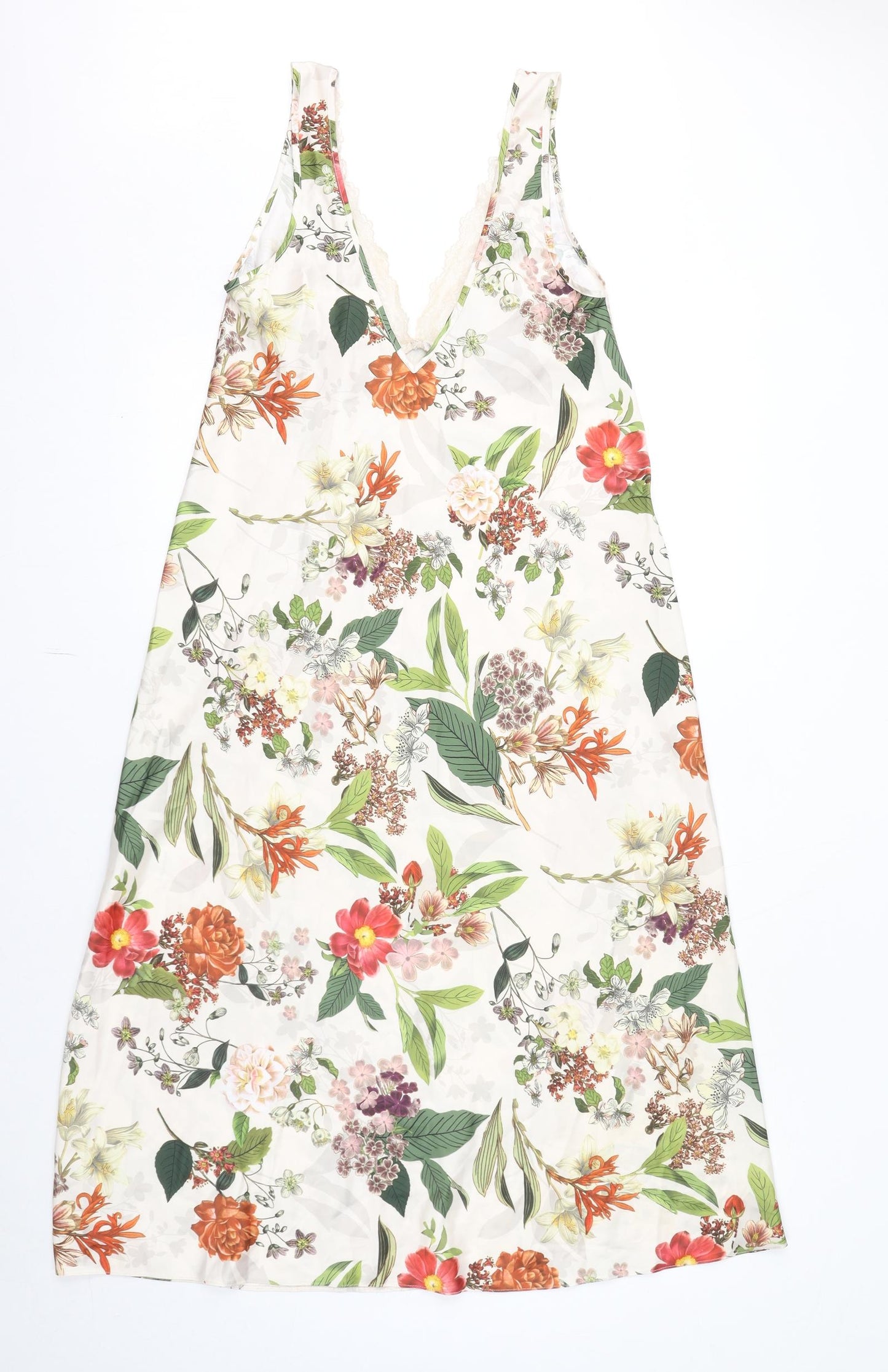 Debenhams Womens Multicoloured Floral Polyester A-Line Size 12 V-Neck Pullover - Lace Trim