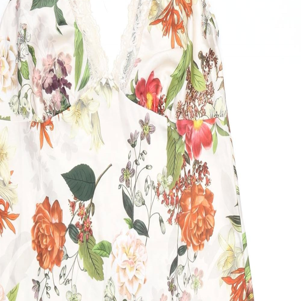 Debenhams Womens Multicoloured Floral Polyester A-Line Size 12 V-Neck Pullover - Lace Trim