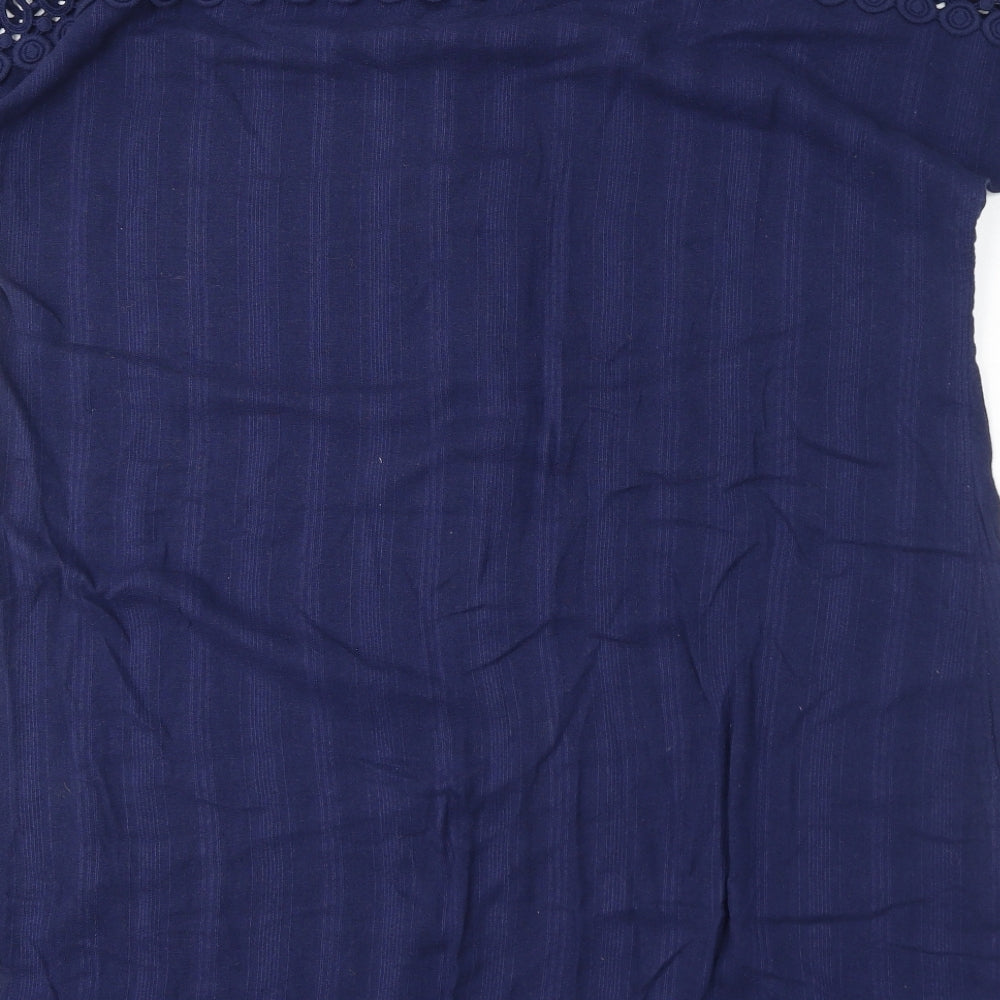 White Stuff Womens Blue Striped 100% Cotton Basic T-Shirt Size L Round Neck