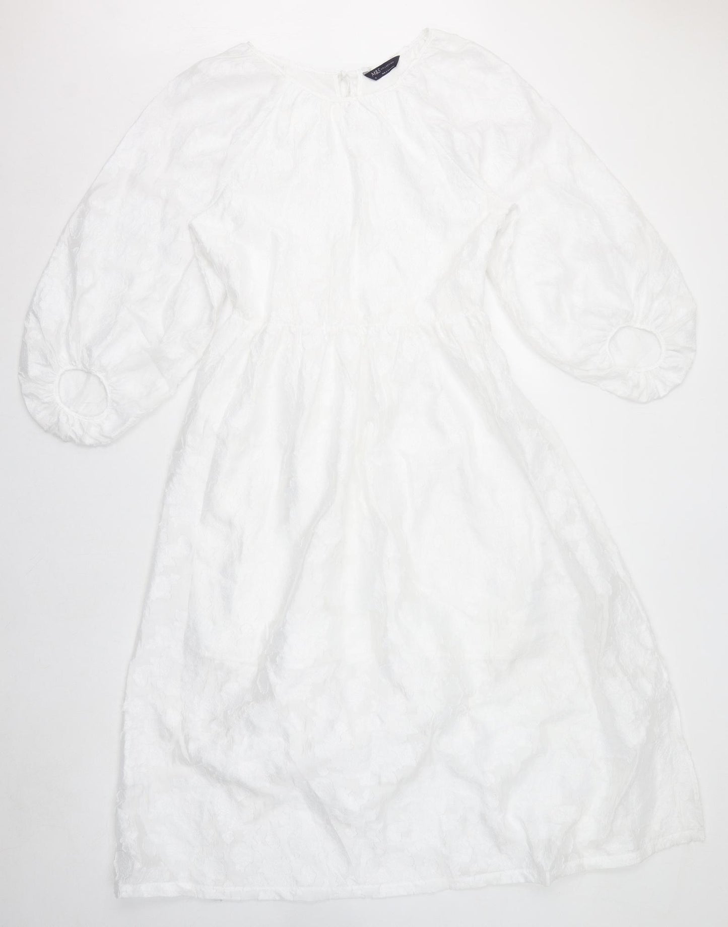 Marks and Spencer Womens White Polyester A-Line Size 10 Round Neck Zip