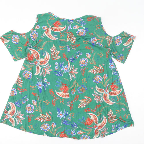 NEXT Womens Green Geometric Viscose Basic Blouse Size 8 Round Neck - Cold Shoulder
