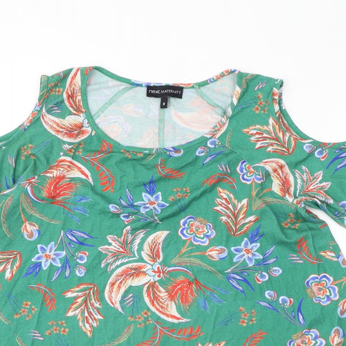 NEXT Womens Green Geometric Viscose Basic Blouse Size 8 Round Neck - Cold Shoulder