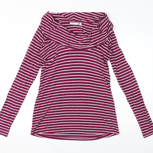 JoJo Maman Bébé Womens Pink Striped Viscose Basic T-Shirt Size S Roll Neck